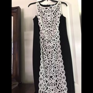 ANTONIO MELANI Black and White Lace Overlay Midi Dress